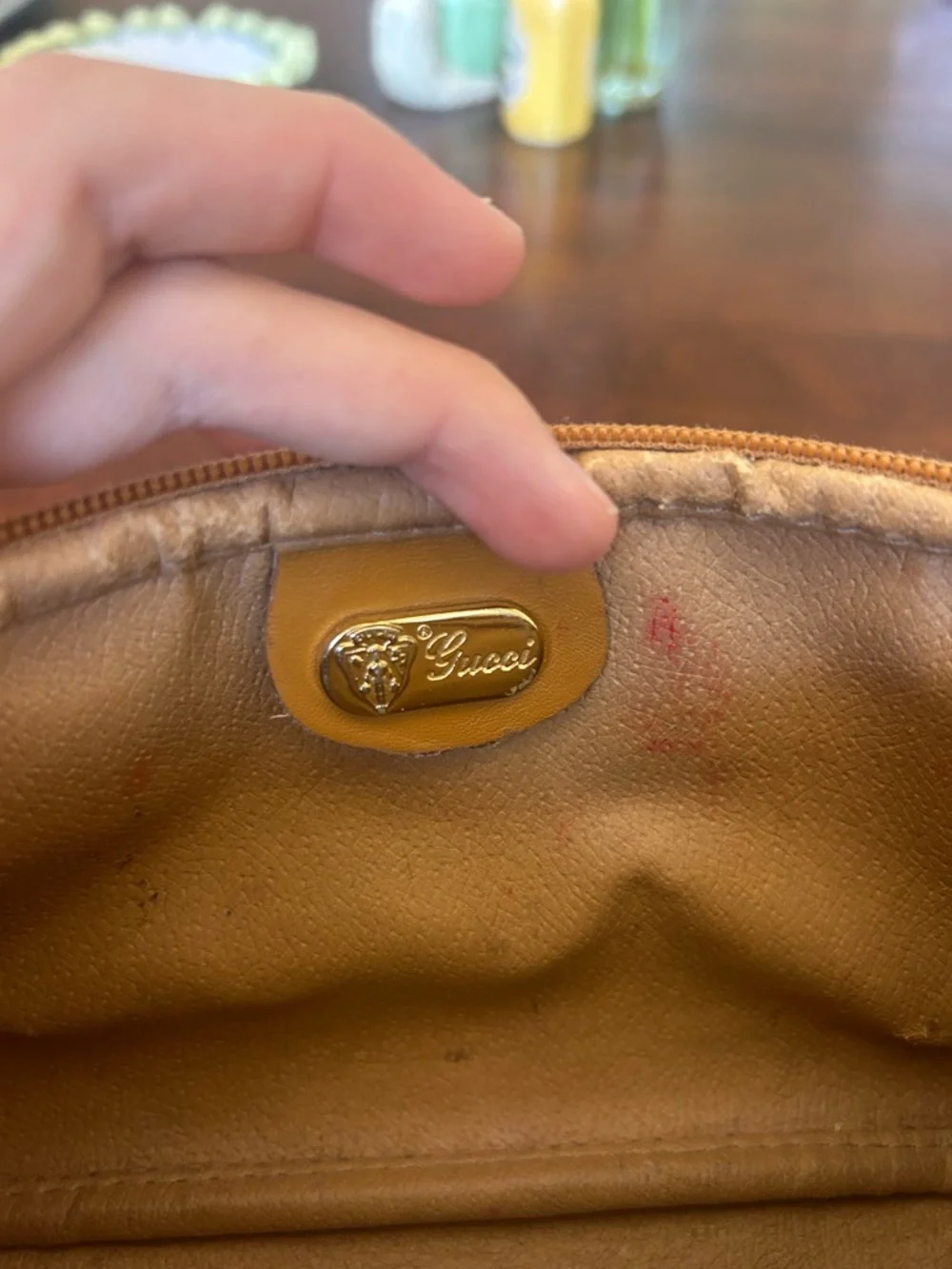 Vintage Gucci Beige Monogram Micro Canvas Zip Cosmetic Pouch with Tan Trim - Picture 5 of 5